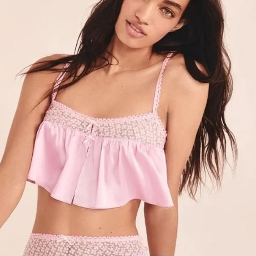 For love and lemons lingerie Pink Lace Trim Camisole top medium Valentine’s Day